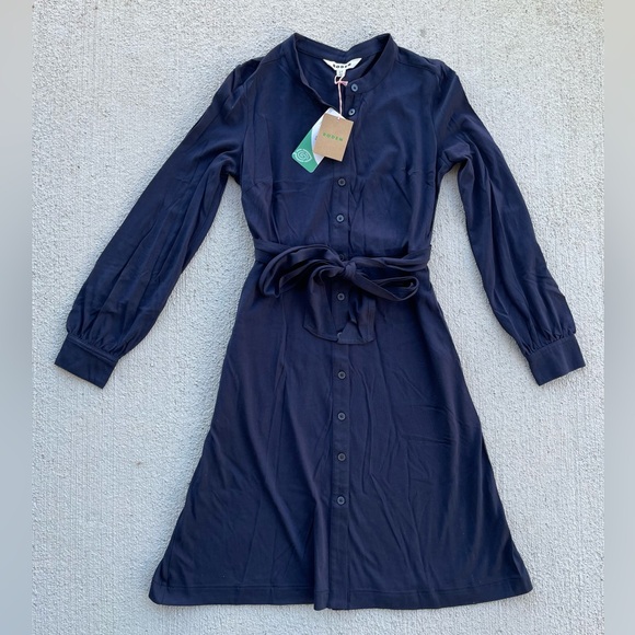 Boden Dresses & Skirts - Boden Navy Button Front Shirt Dress Tie Waist Long Sleeve Petite 2 NWT